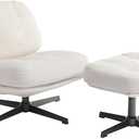 HollyHOME Modern 360Swivel Accent Chair with Ottoman, Upholstered Comfy Reading Chair and Footstool, Fabric Lazy Chair with Soft Cushion, Lounge Sofa Chair for Living Room, Bedroom, Beige