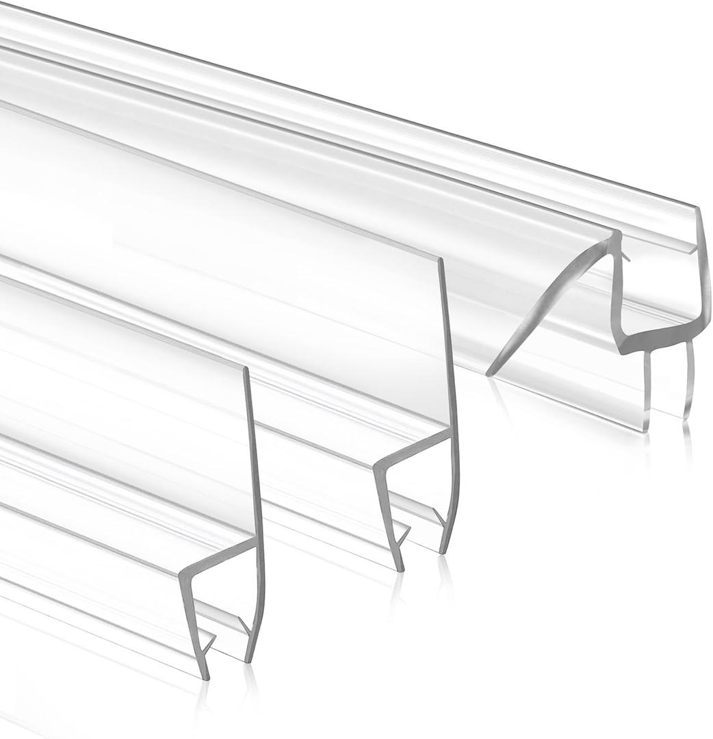 3 Pack Shower Door Seal, 3/8" X 78" Ultra Clear Glass Door Bottom Seal and Frameless Shower Doors Side Strip H-Type, Shower Door Sweep to Stop Water Leaks for 3/8 Inch (10mm) Glass