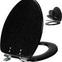 Angol Shiold Black Resin Toilet Seat Elongated Soft Close Quick Release Heavy Duty Toilet Seats with Black Glitter Cover Acrylic for Bathroom (Elongated 19Inch, Black Starlight, Upgraded hinge)