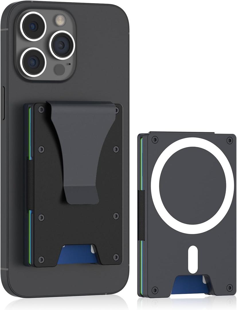 Hsypti for Magsafe Wallet, Slim Wallet for Men with Money Clip, Metal Card Holder with RFID Blocking, Minimalist Magnetic Phone Wallets Compatible with iPhone 17/16/15/14/13/12 Series (Black)