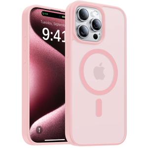 KCQNine Magnetic for iPhone 15 Pro Max Case[Compatible with MagSafe][Military-Grade Drop Protection][Anti-Yellowing]Shockproof Protective Translucent Matte Cover for iPhone 15 Pro Max Phone Case,Pink