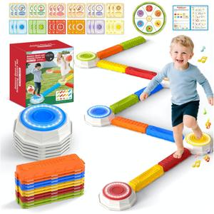 15PCS Rainbow Stepping Balance Beam Stones for Kids Toddlers - Indoor & Outdoor Sensory Toys for Outside Play Games,With Light Up&Music Non-Slip Jumping Blocks for Obstacle Course Boy Girl Gifts