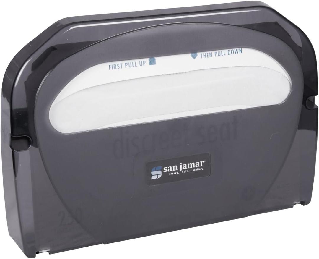 San Jamar Plastic Toilet Seat Cover Dispenser Wall Mount – Standard Toilet Seat Cover Holder, Durable Plastic, 16.5 x 12in, Pearl Black