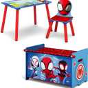 Delta Children Marvel Spidey and His Amazing Friends 3-Piece Toddler Playroom Set  Includes Table, Chair and Toy Box, Blue/Red