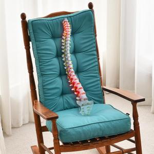 SUNROX Memory Foam Jumbo Rocking Chair Cushions, FadeShield Water Resistant Non Slip Durable Tufted Pads, Set of Seat & Back Cushion with Ties for Indoor/Outdoor Rocker, 2 Piece, Turquoise
