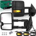 YHTAUTO Towing Mirrors for 07-14 Silverado Sierra, Tahoe, Yukon(XL), Suburban, Avalanche, Power Adjusted Heated, Arrow & Turn Signal & Running & Backup Lights, Extended Driver Passenger Car Mirrors (Smoke)