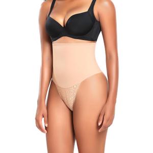 Werena Thong Shapewear for Women Tummy Control Seamless High Waist Body Shaper Underwear Shaping Panties (Medium, #344 Slimming Lace Beige)