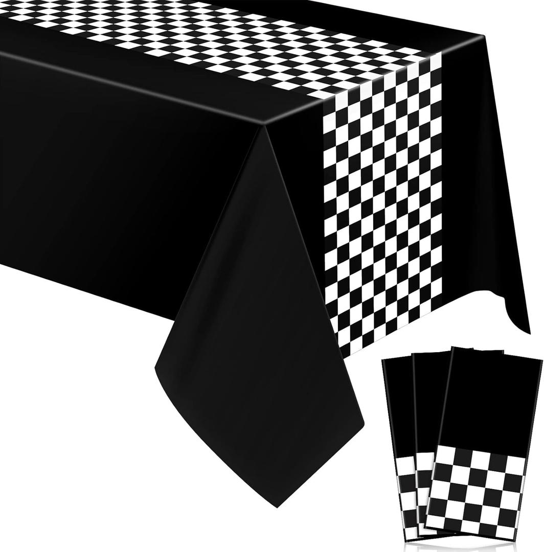 Irenare 3 Sheets Car Birthday Party Supplies Racing Party Decorations Road Tablecloth Racetrack Table Runner Table Covers for Kids Boy Car Theme Birthday Favors, 54 x 108 Inch (Black)