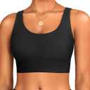 Yonique Women Sports Bra Bikini Top Swim Bra Athletic Swim Top Scoop Neck Bathing Suit (Small, Black)