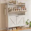 EOYUTLLY Shoe Cabinet for Entryway with 2 Flip Drawers,Narrow Wooden Shoe Storage Cabinet with Metal Legs,Hold 24 Pairs, 4-Tier Adjustable ShelvesFreestanding Hidden Shoe Organizer for Hallway, Foyer (White)