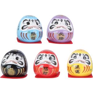 HOMSFOU Japanese Dharma Ornament 5Pcs Mini Bodhidharma Ceramic Figurines Traditional Desktop Adornments Home Office Decor