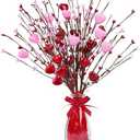 Shitailu Valentine’s Day Gifts, Artificial Red Berry Flower Stems Heart Shaped Berry Picks 4 Pcs for Valentine’s Day, Mother’s Day Chrismas, Wedding, Propose(NO VASE)
