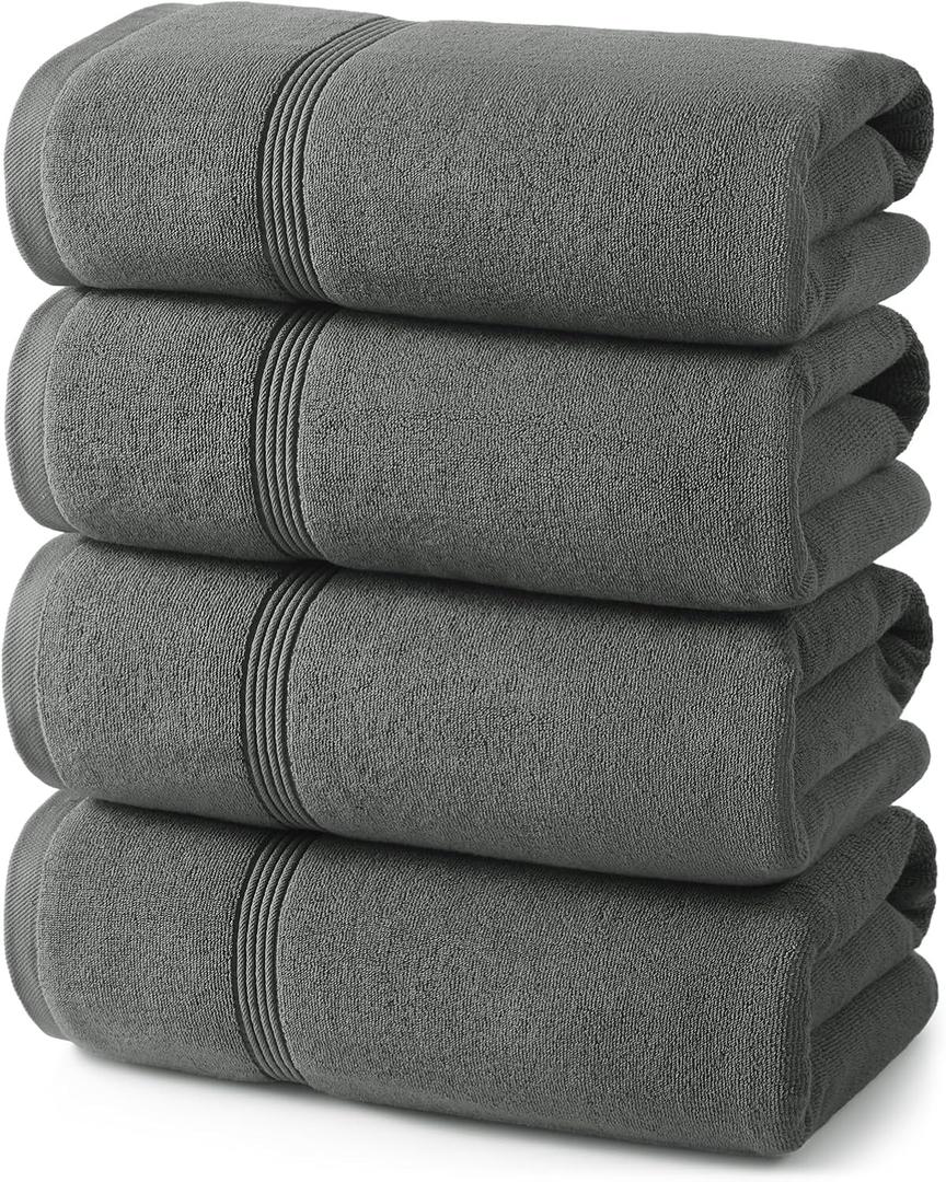 ecolook Bath Towels Set of 4,100% Cotton,27 x 55 Inches,Quick-Drying & Absorbent,Soft,Lightweight Towels for Bathroom,Shower,Spa, Gym & Hotel,Dark Gray