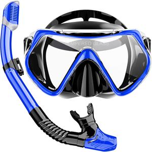 Snorkel Set Adults Snorkeling Gear Anti-Fog Panoramic View Swim Mask Dry Top Snorkel Kit with Carry Bag for Snorkeling Scuba Diving Swimming Travel
