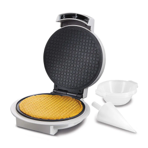Proctor Silex Waffle Cone and Ice Cream Bowl Maker with Browning Control, Shaper Roller and Cup Press, 7.5” PFAS-Free Nonstick Plates, White (26410MN)