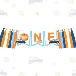 Pumpkin Truck Highchair Banner Fall Harvest Themed 1st Birthday Party Decorations Blue One Truck Little Pumpkin Birthday Banner for Autumn Fall Pumpkin Truck First Birthday Party Decor Supplies