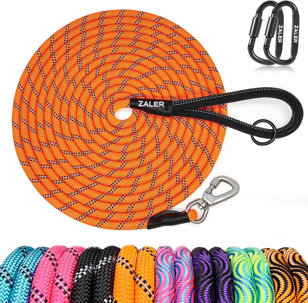 ZALER Long Dog Leash, 50 feet 30ft 20ft 15ft 10ft Dog Training Lead, Heavy Duty Reflective Check Cord Recall Leash for Dogs Training, Playing, Camping, or Backyard (10FT, Orange)