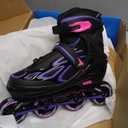 2PM SPORTS Vinal Girls Adjustable Flashing Inline Skates, All Wheels Light Up, Fun Illuminating Skates for Kids Men Adult Women and Boys (Large - Youth (4-7 US), Violet & Magenta)