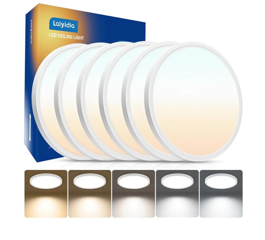 6Pack 12 Inch LED Flush Mount Ceiling Lights, 24W 2640LM, 2700K-6500K 5CCT Selectable, 220W Equiv Close to Ceiling Fixtures for Bedroom Kitchen Hallway Laundry, White