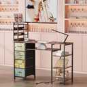 NinPeen Manicure Table Nail Desk for Nail tech with Drawers and Power Outlet,Nail Beauty Table with Storage and Open Shelves for Home,Workshop,Makeup Beauty Salon Workstation (Retro Pattern)