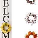 Glitzhome Welcome Sign with 4 Interchangeable Floral Wreaths for Front Door Porch, Farmhouse Wooden Hanging Wall Sign for Seasons Spring Fall Harvest Thanksgiving Christmas, 60H, White