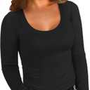 Chulianyouhuo Plus Size Womens Long Sleeve Shirts Scoop Neck Ribbed Knit Slim Fitted Tops Casual Basic Tee 2025 Fall Outfits (1X, Black)
