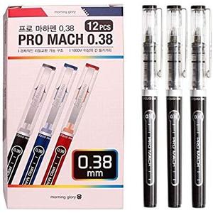 Morning Glory Pro Mach Roller Ball Pen (12 pcs, 6 pcs) 0.38 mm Fine Point Tip (Black (12 pcs)) New Upgrade Model
