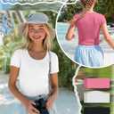 LessonZoo 3 Pack Girls Shirts Scoop Neck Ribbed T Shirts Teens Short Sleeve Slim Fit Summer Tees for Kids Age 5-14(Peach, White, Black,13-14 Years)