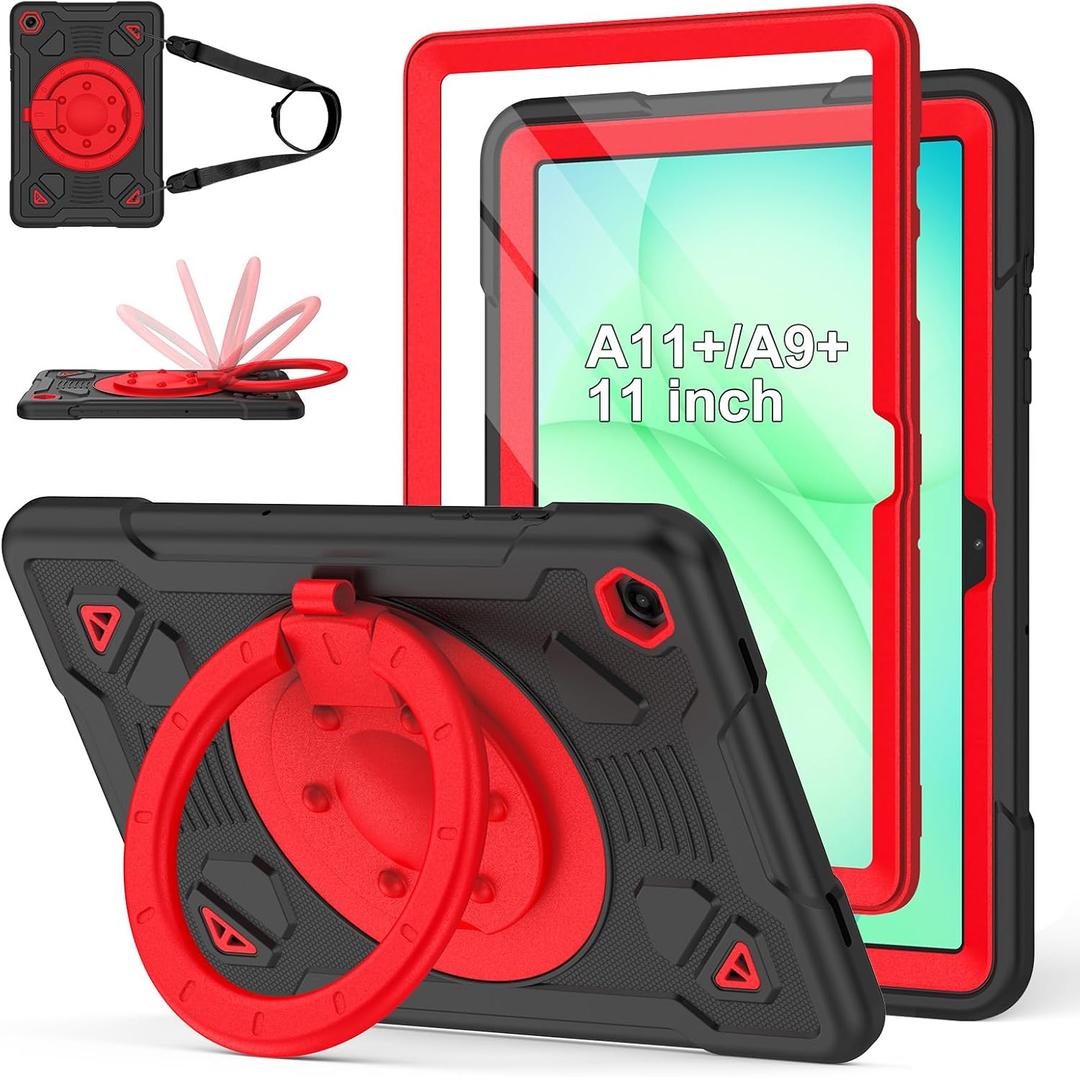 Hogenl for Samsung Galaxy Tab A11 Plus/A9 Plus case with Screen Protector/ 360 Rotating Stand/Shoulder Strap Full Body Rugged Cover for Galaxy Tab A11+ Plus/A9+ Plus 11 inch 2025/2023 Released