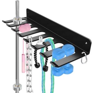 Home Gym Accessories Organization Storage Rack Equipment For Home 8 Hook Wall Hanger Display Gear Barbells Resistance Bands Jump Ropes Lifting Belt Hanger Accessories Hardware Included (Basic)
