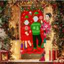 Christmas Couple Elf Photo Door Banner 35x71inch Holiday Backdrop Party Decorations Santa Background Supplies Photography Props Indoor Outdoor