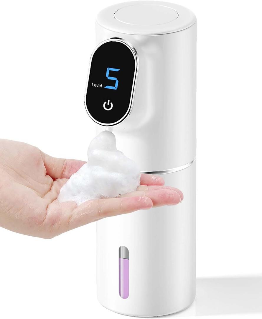 Automatic Soap Dispenser,Kitchen Bathroom Foaming Soap Dispenser,USB Type-C Rechargeable,Long Battery Life,Hands-Free Touchless,5-Level Adjustable,320ML 10.8OZ,IPX6-Waterproof (Foam-White)