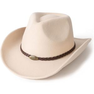 Men & Women's Classic Wide Brim Western Felt Cowboy Cowgirl Hat with Belt Buckle