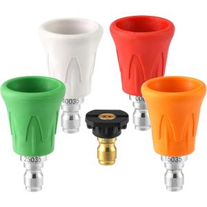 FIXFANS Pressure Washer Nozzle Guard, Stainless Steel High Power Washer Nozzle Tips Set with Upgraded Rubber Protector Cover, 5Pcs Pressure Washing Nozzle Holder with 1/4" Quick Connect, Orifice 4.0
