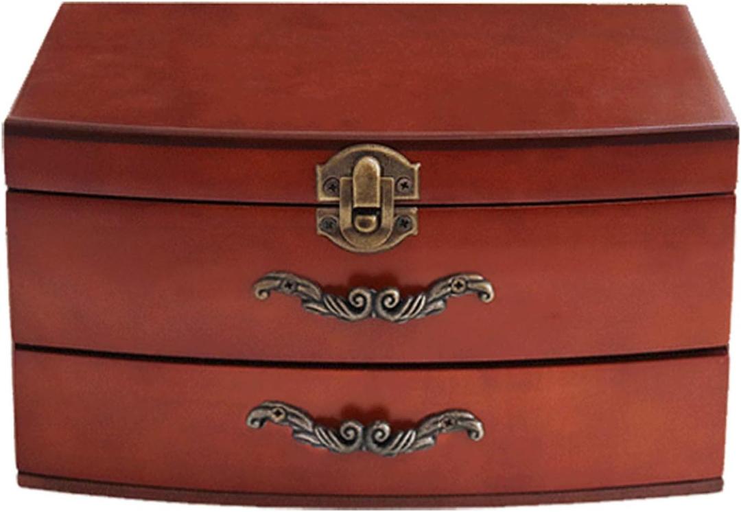 Solid Wooden Jewellery Box Jewelry Storage Box Organizer for Earring Bracelet Gift for Women Girlfriend Birthday Aniversary (Middle)