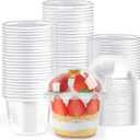 Jnnzzggu 50 Pcs 8 OZ Disposable Plastic Cups with Dome Lids,Clear Dessert Cup,Mini Parfait Appetizer Containers for Ice Cream,Cake,Fruit,Pudding,Jello Shot,Drink,Yogurt,Soups,Salad,Snacks