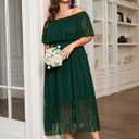SCOMCHIC Womens Plus Size Formal Dresses Off Shoulder Lace White Bridesmaid Wedding Guest Evening Party Boho Maxi Dress (Green, XXL)
