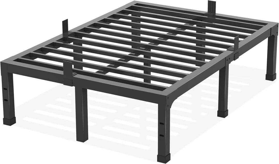 King Bed Frame, 14 Inch High 3500 lbs Metal Platform, Mattress Foundation with Steel Slat Support/No Box Spring Needed/Noise Free/Non-Slip/Easy Assembly
