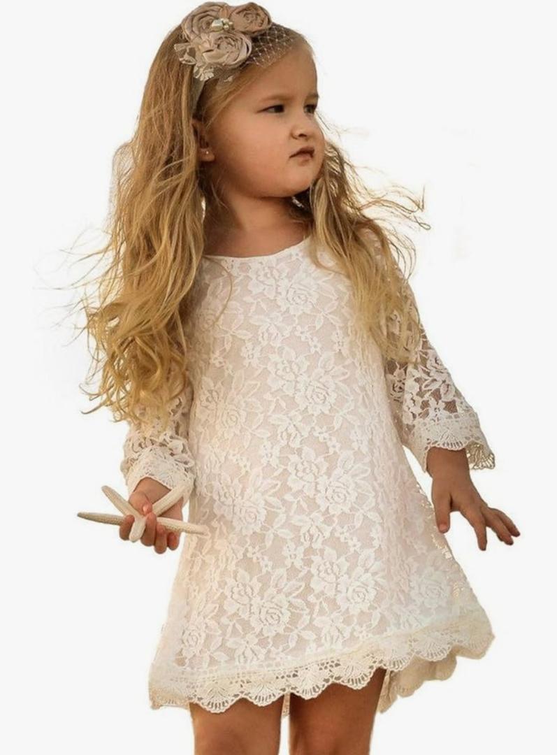 APRIL GIRL Flower Girl Dress, Lace Dress 3/4 Sleeve Dress 120