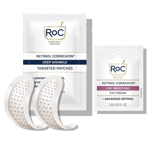 RoC Retinol Correxion Deep Wrinkle Non-Invasive Targeted Patches with Hyaluronic Acid + Firming Peptides for Forehead, 11 Lines, Crow’s Feet and Laugh Lines, (6 Patches) with Retinol Eye Packette