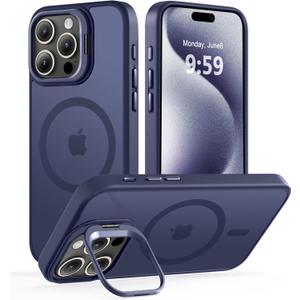 Magnetic Case for iPhone 15 Pro with Kickstand, Compatible with Magsafe, Built-in Camera Stash Stand, Military Protection, Skin Feeling Phone Case for iPhone 15 Pro 6.1inch, Deep Blue