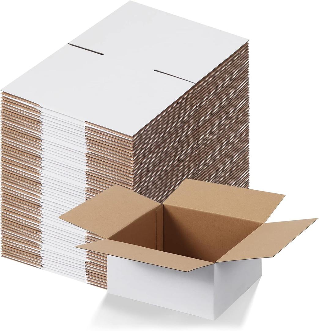 Calenzana 8x8x4 Shipping Boxes Set of 40, White Corrugated Cardboard Box for Mailing Packing Gifts Small Business