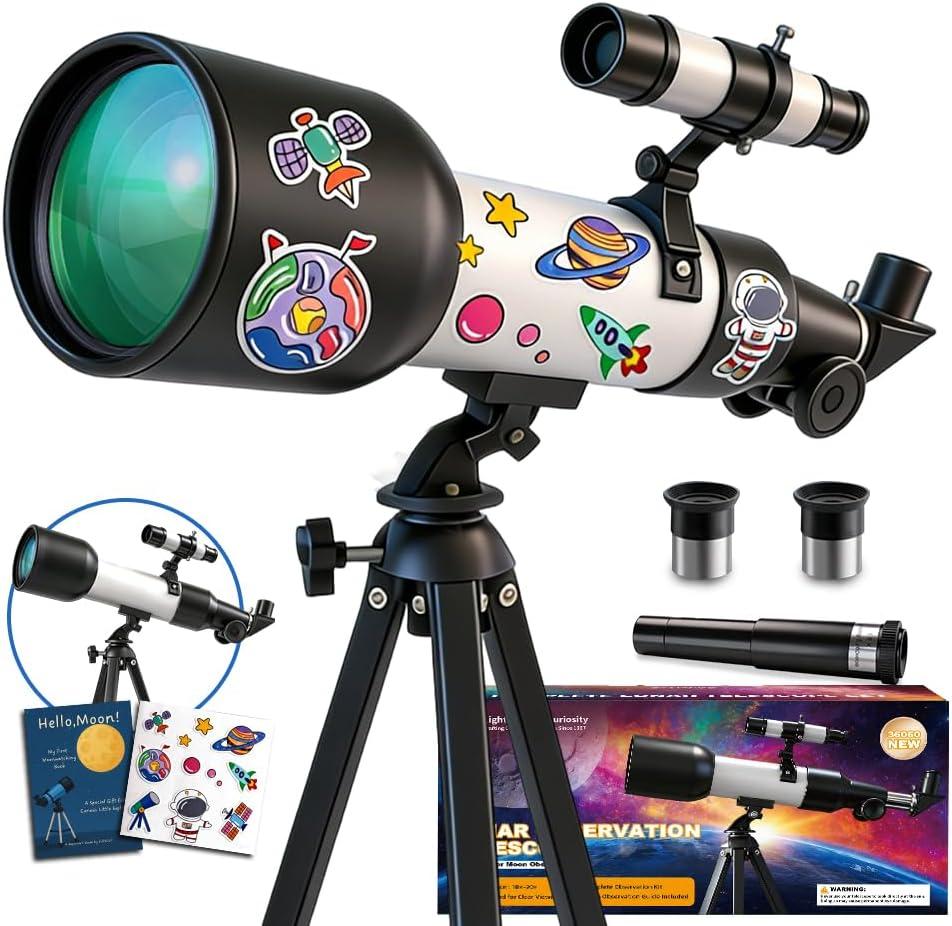 Telescope for Kids 60mm 90x Magnification with Sturdy Tripod, 2 Eyepieces & Finder Scope, 360mm Tube, STEM Astronomy Educational Gift for Boys & Girls 6-12