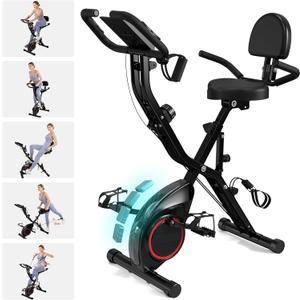 Foldable Exercise Bike Stationary Bikes for Home, 5 IN 1 Indoor Workout Bike, Cycling Bike with 16-Level Quiet Magnetic Resistance, 6.6 LBS Flywheel and 300LBS Capacity, 2025 Designed 817 X-bike (817-All Black)