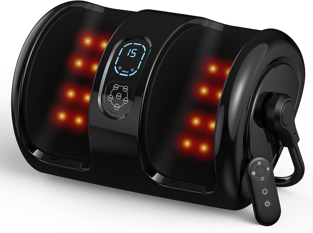 HTM Shiatsu Foot and Calf Massager with Heat 3 Vibration Speeds and 3 Modes, 3D Deep Kneading & Rolling, Electric Foot Massager with Remote, Machine-Washable Cover, Gift for Men/Women/Birthday