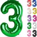 Green Number 3 Balloon 40 Inch, 3 Balloon Number, 3rd Birthday Decorations, Green Party Supplies for Boys Girls