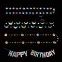 Star Moon Circle Dot Garland Party Decoration Kit, Holographic Party Decorations Hanging Stars Streamer Backdrop Crescent Garlands Happy Birthday Banner Backdrop for Birthday Wedding