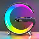 2023 New Intelligent LED Table Lamp, 4 in 1 Wireless Charger Night Light Lamp, App Control Bluetooth Speaker Alarm Clock, Home Office Study Bedside Charging Lamp for Bedroom Home Decor (Black)