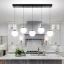 5-Lights Globe Pendant Light for Kitchen Island H 98" Black Rectangle Chandelier Milk White Glass Pendant Lighting for Living Room Bedroom Entryway