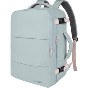Taygeer Personal Item Backpack for Men Women, Travel Backpack Carry on Luggage Flight Approved with Water Bottle Pocket & Shoe Pouch, Large Weekender Work Bag for Hiking Gift, Gray Powder